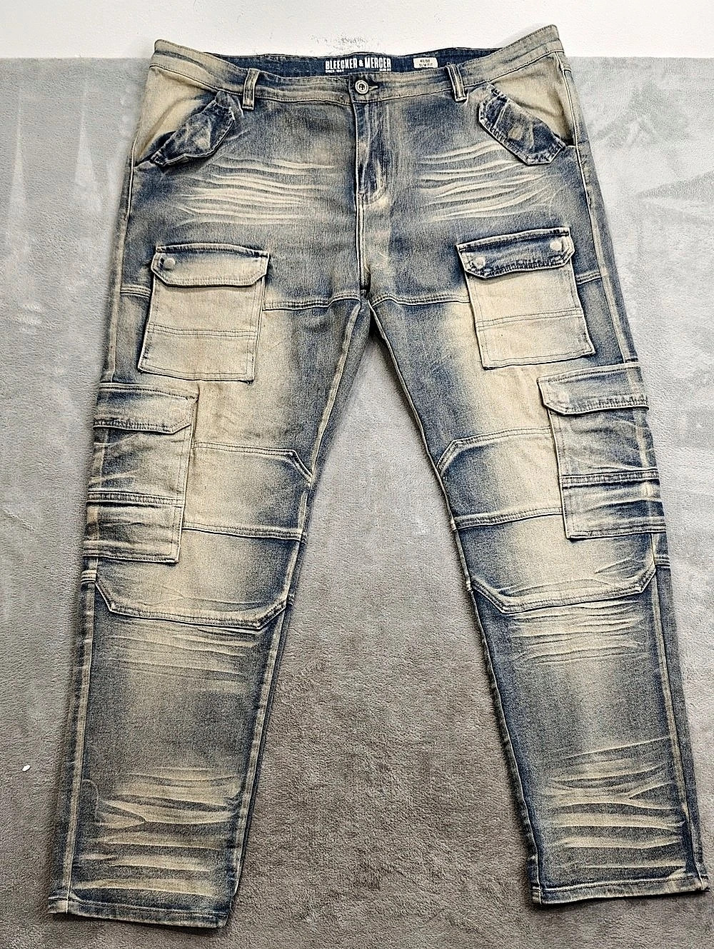 Bleeker & Mercer Slim Fit Cargo Jeans Men's Blue Slim Cargo Jeans Waist 42/32